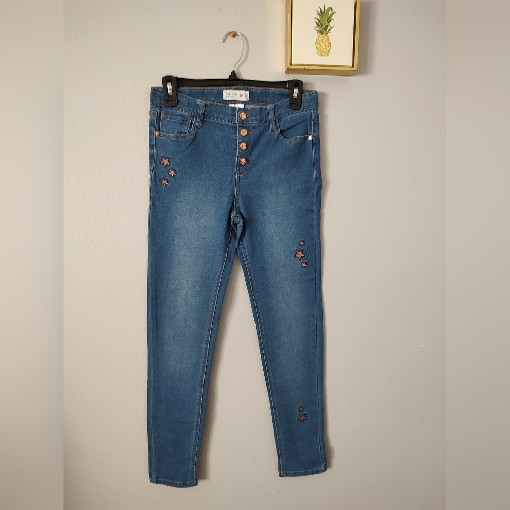 Jean Girl Beautees Blue Size 16 Snaps Buttons Adjustable Waist Embroidery